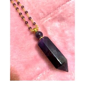 NWT Aviva Stanoff Luxe Tribe Amethyst Bottle Necklace 14K Gold Plate 32” W/Pouch
